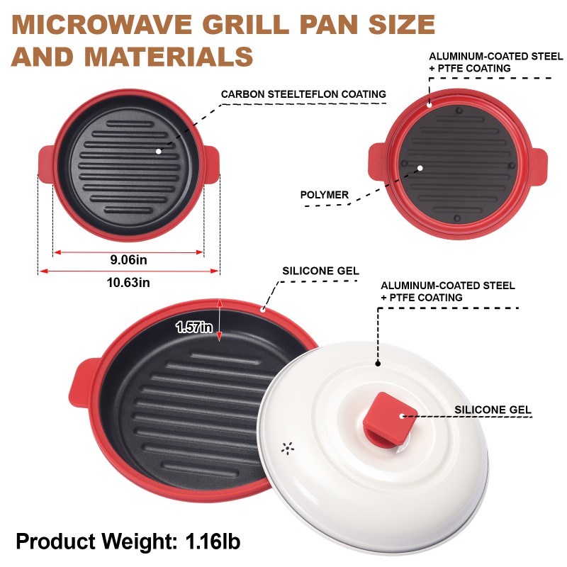 Microwave grill pot with food-grade silicone handles - LFGB certified